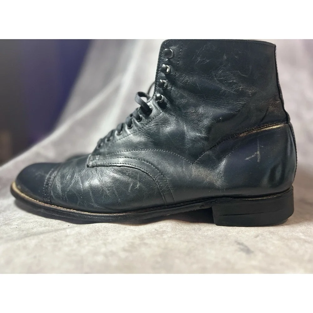 Stacy Adams Madison Boots Mens 10.5 Black Leather Cap Toe Lace Up